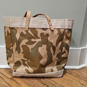 Apolis Global Citizen Canvas Camo Tote Bag with Tan Leather Handles